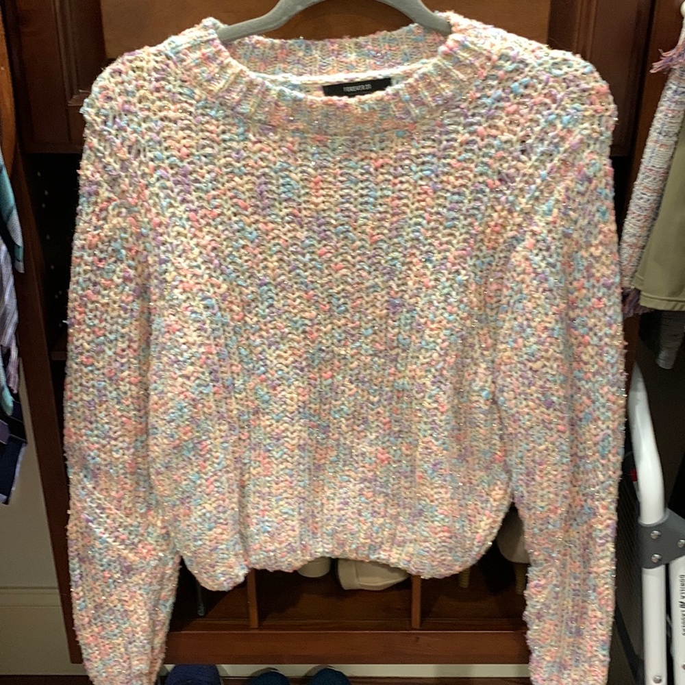 Forever21 multi color pastel sweater with gold sparkle